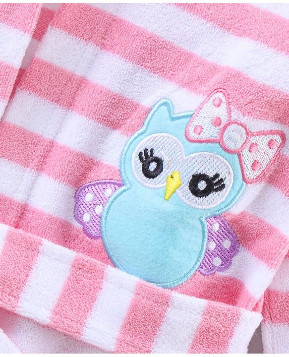 Babyhug 3/4th Sleeves Cotton Bathrobe Striped and Embroidered - Pink