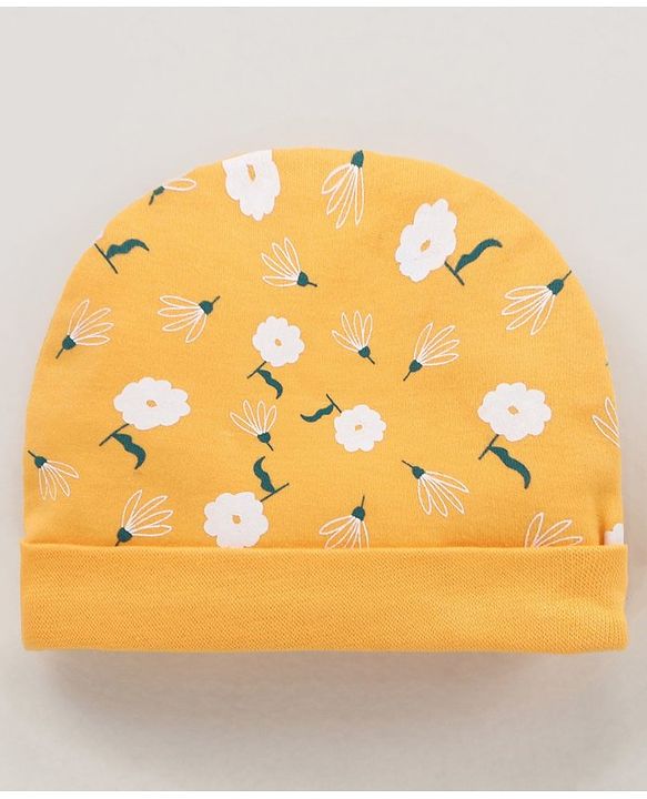 Babyhug 100% Cotton Cap Floral Print Yellow- Diameter 10.5 cm