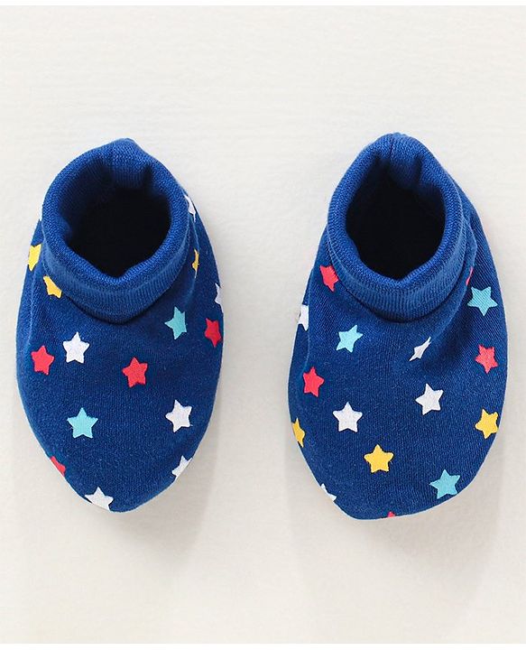 Babyhug 100% Cotton Mittens and Booties Set Star Print - Blue
