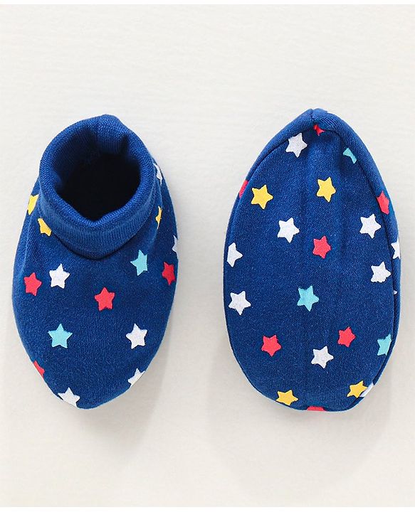 Babyhug 100% Cotton Mittens and Booties Set Star Print - Blue