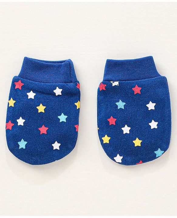 Babyhug 100% Cotton Mittens and Booties Set Star Print - Blue