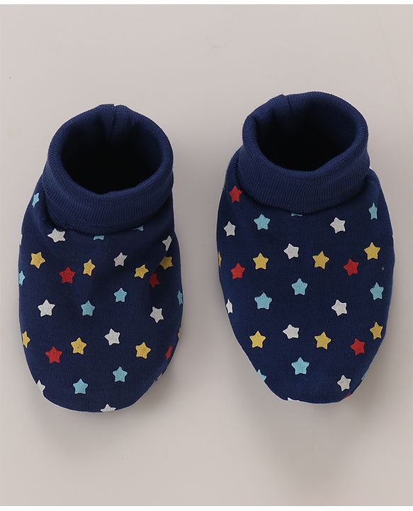 Babyhug 100% Cotton Mittens and Booties Set Star Print - Blue