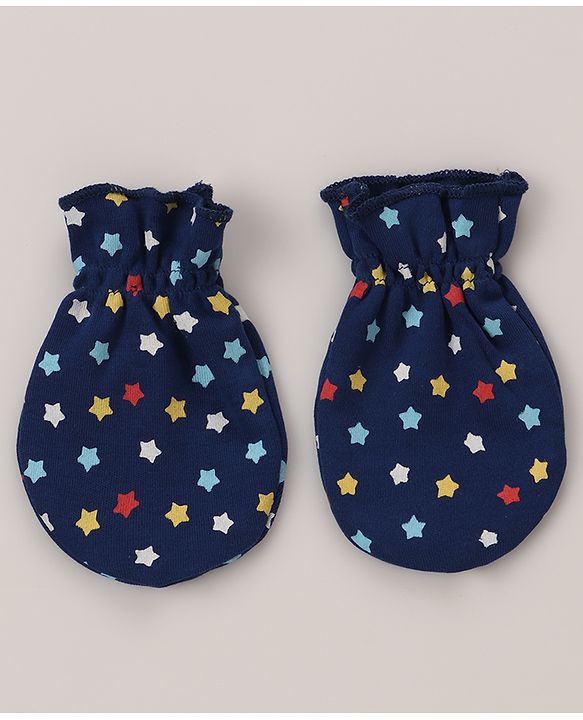 Babyhug 100% Cotton Mittens and Booties Set Star Print - Blue