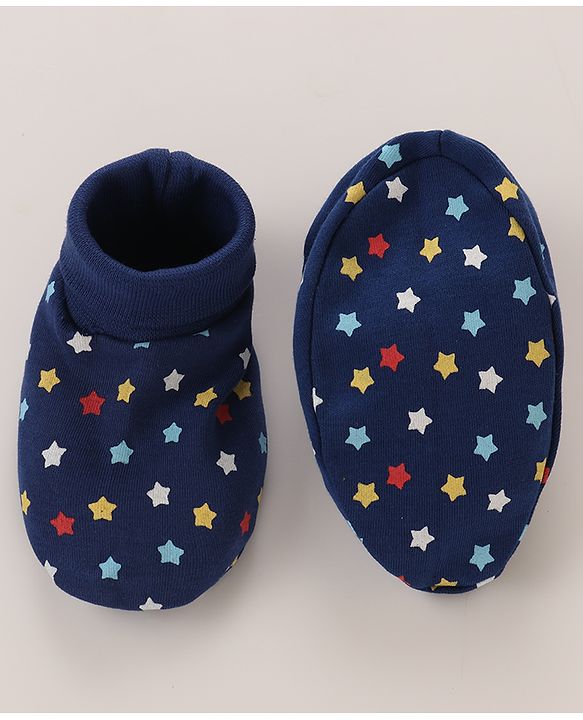 Babyhug 100% Cotton Mittens and Booties Set Star Print - Blue