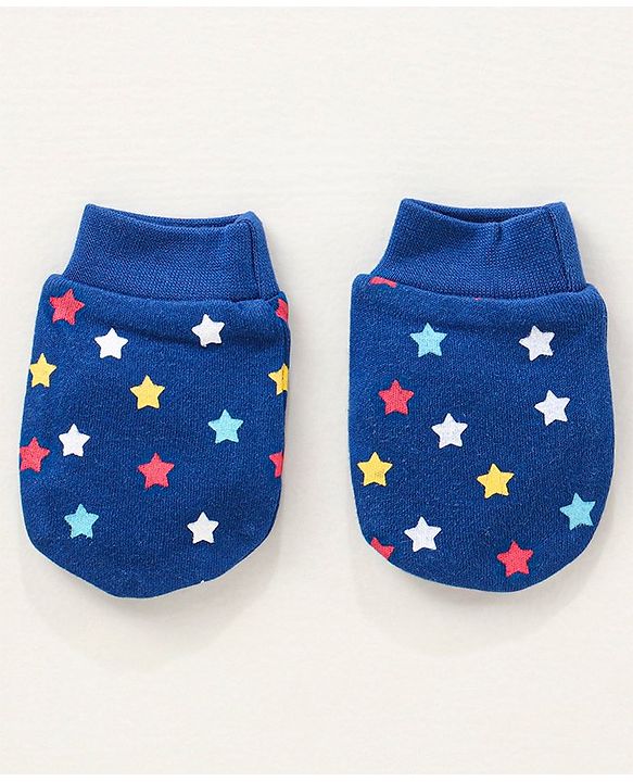 Babyhug 100% Cotton Mittens and Booties Set Star Print - Blue