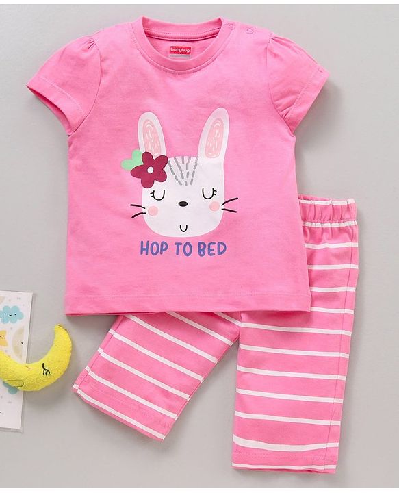 Babyhug Half Sleeves Top & Capri Set Bunny Print - Pink