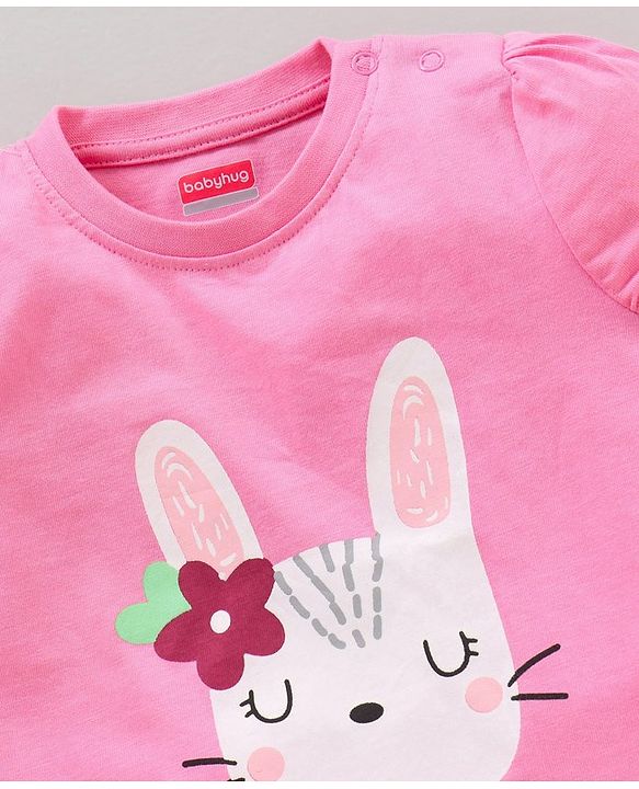 Babyhug Half Sleeves Top & Capri Set Bunny Print - Pink