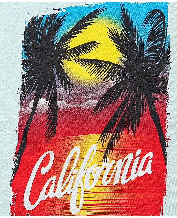 Pine Kids Half Sleeves Bio Washed T-Shirt California Print - Light Blue