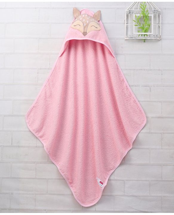 Babyhug Woven Terry Hooded Towel Dear Patch - Pink