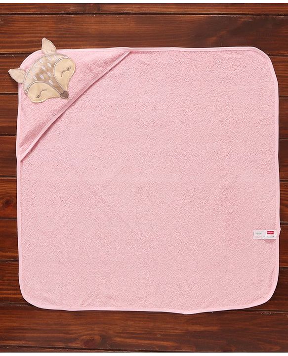 Babyhug Woven Terry Hooded Towel Dear Patch - Pink