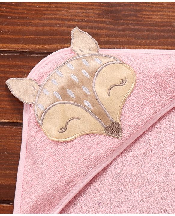 Babyhug Woven Terry Hooded Towel Dear Patch - Pink