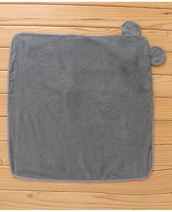 Babyhug Woven Terry Hooded Towel Elephant Patch - Grey