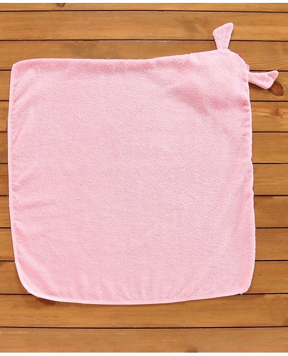 Babyhug Woven Terry Hooded Towel Animal Face Embroidery - Pink