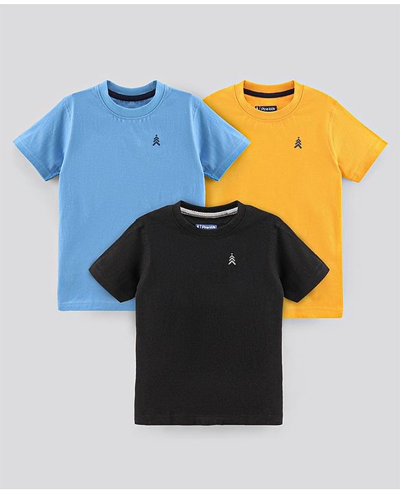 Pine Kids Half Sleeves Biowashed T-Shirt Pack of 3 - Multicolor