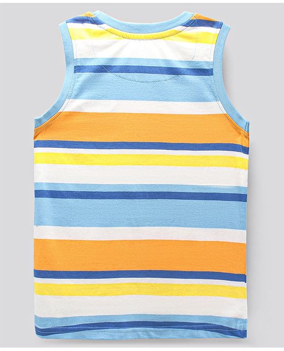 Pine Kids Sleeveless Bio Washed T-Shirt Stripes Print - Yellow Blue