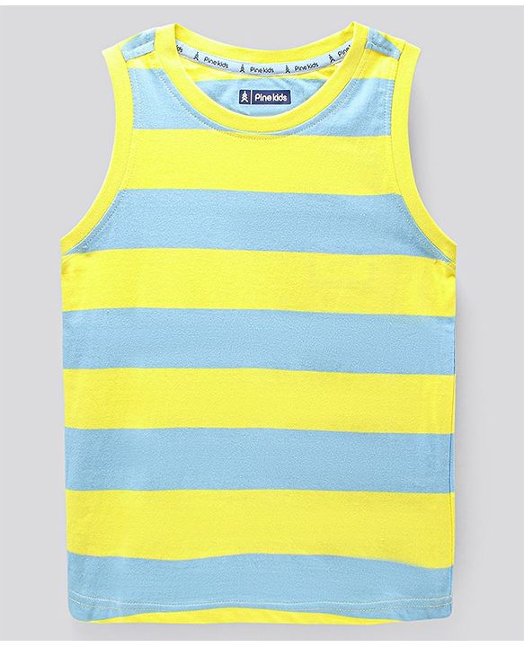 Pine Kids Sleeveless Bio Washed T-Shirt Stripes Print - Lemon Yellow