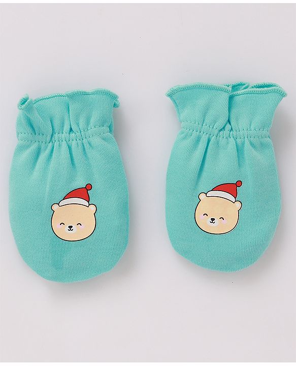 Babyhug 100% Cotton Cap Mittens & Booties Printed Blue- Diameter 9.5 cm