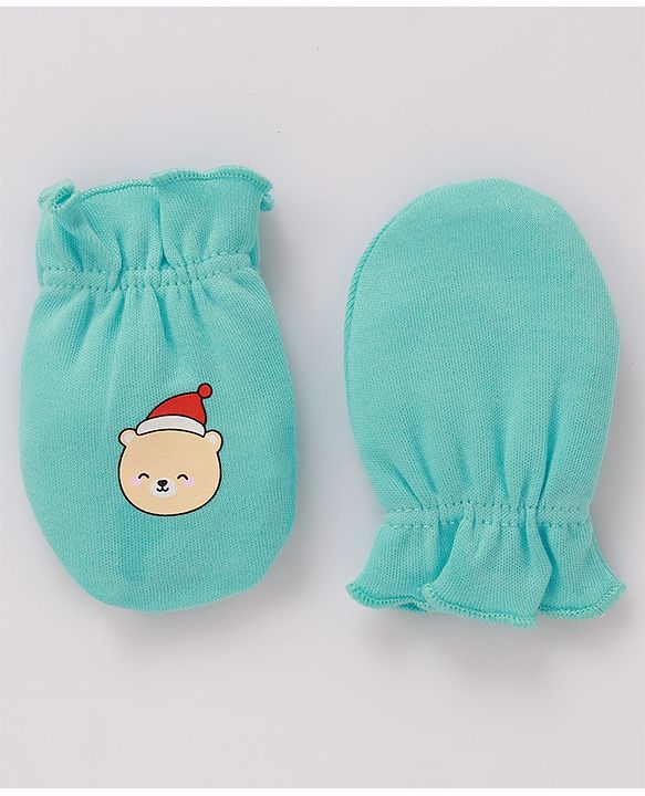 Babyhug 100% Cotton Cap Mittens & Booties Printed Blue- Diameter 9.5 cm