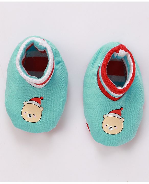 Babyhug 100% Cotton Cap Mittens & Booties Printed Blue- Diameter 9.5 cm