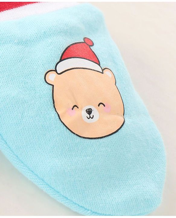 Babyhug 100% Cotton Cap Mittens & Booties Printed Blue- Diameter 9.5 cm