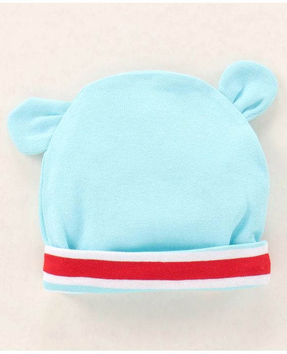 Babyhug 100% Cotton Cap Mittens & Booties Printed Blue- Diameter 9.5 cm