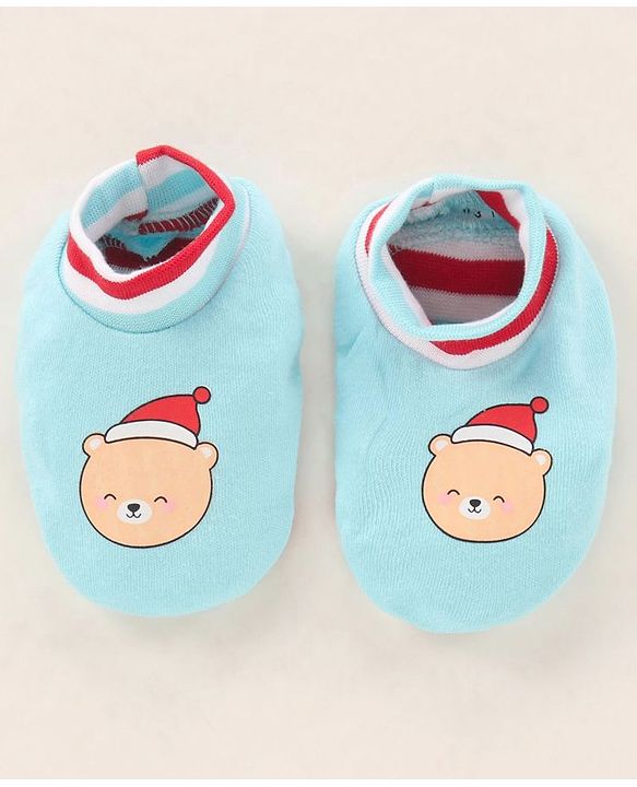 Babyhug 100% Cotton Cap Mittens & Booties Printed Blue- Diameter 9.5 cm