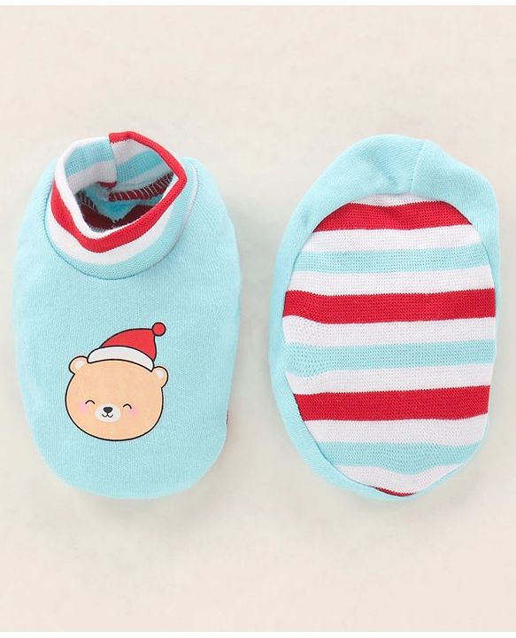 Babyhug 100% Cotton Cap Mittens & Booties Printed Blue- Diameter 9.5 cm