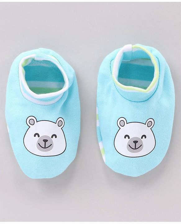 Babyhug 100% Cotton Cap Mitten Booties Set Bear Printed - Blue