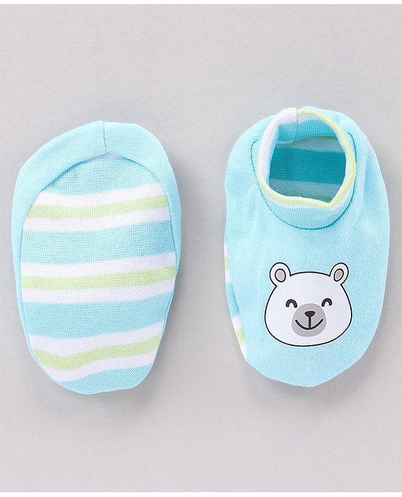 Babyhug 100% Cotton Cap Mitten Booties Set Bear Printed - Blue