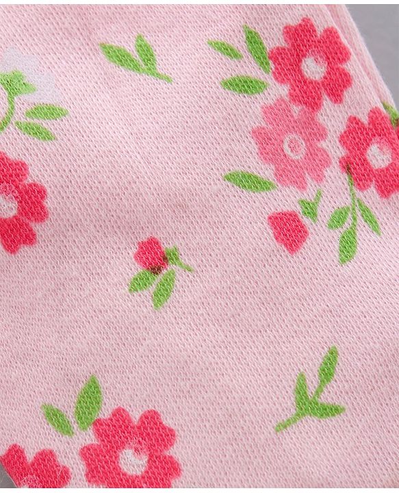 Babyhug 100% Cotton Mittens & Booties Floral Print- Pink