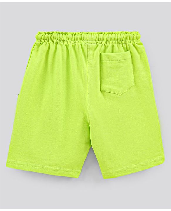 Pine Kids Half Sleeves Biowashed T-Shirt & Shorts Set Surfing & Text Print - Cream Green