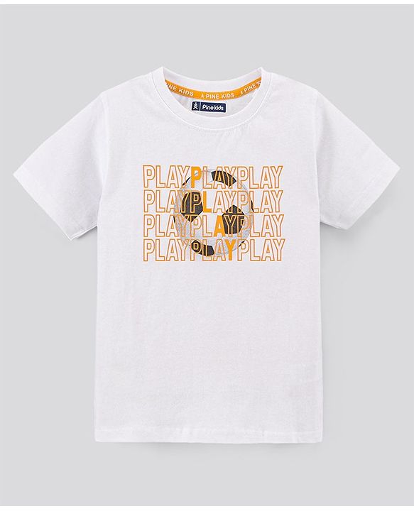Pine Kids Half Sleeves Biowashed T-Shirt & Shorts Set Football & Play Print - Orange White