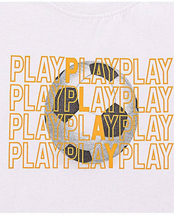 Pine Kids Half Sleeves Biowashed T-Shirt & Shorts Set Football & Play Print - Orange White