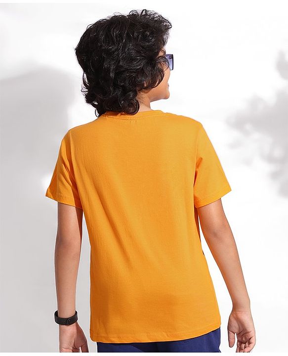 Pine Kids Half Sleeves Biowashed T-Shirt & Shorts Set Scientist Print - Orange