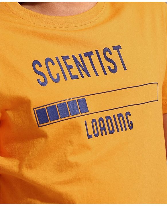 Pine Kids Half Sleeves Biowashed T-Shirt & Shorts Set Scientist Print - Orange