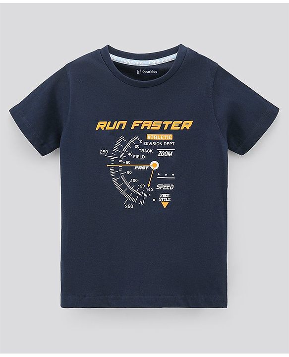 Pine Kids Half Sleeves Biowashed T-Shirt & Shorts Set Speed Meter Print - Blue