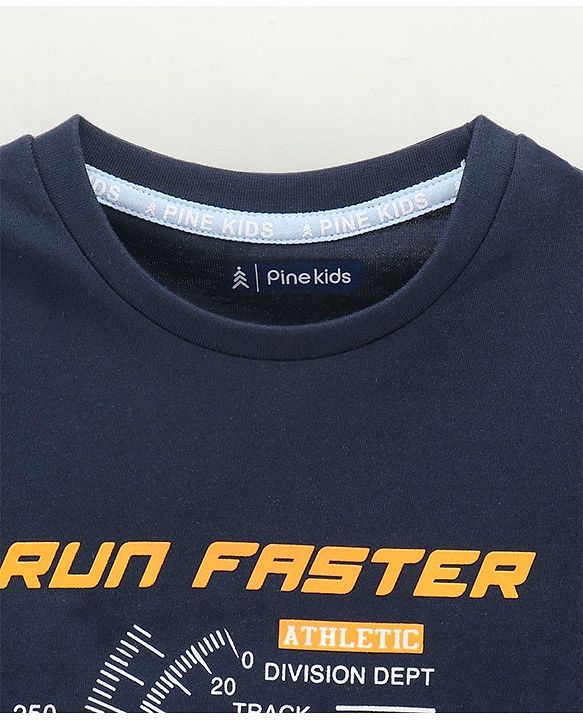 Pine Kids Half Sleeves Biowashed T-Shirt & Shorts Set Speed Meter Print - Blue