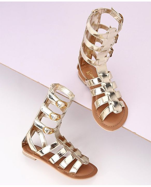 Pine Kids Gladiator Roman Zip Closure Sandals - Gold