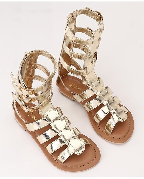 Pine Kids Gladiator Roman Zip Closure Sandals - Gold