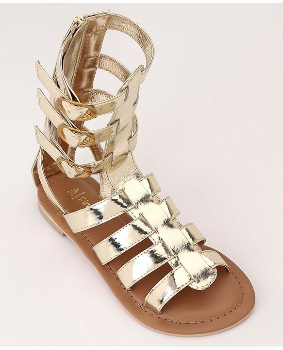 Pine Kids Gladiator Roman Zip Closure Sandals - Gold