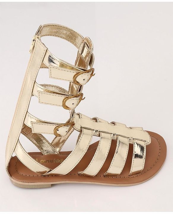 Pine Kids Gladiator Roman Zip Closure Sandals - Gold