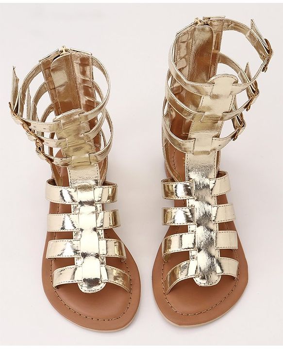 Pine Kids Gladiator Roman Zip Closure Sandals - Gold