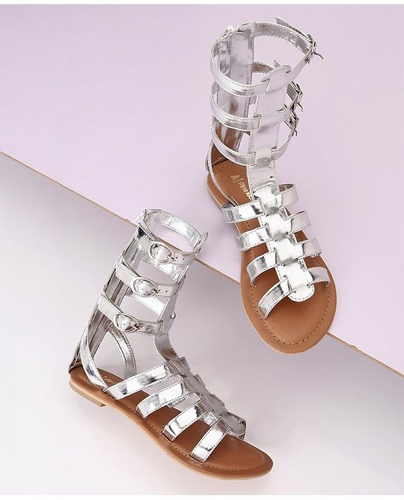 Pine Kids Gladiator Roman Zip Closure Sandals - Silver