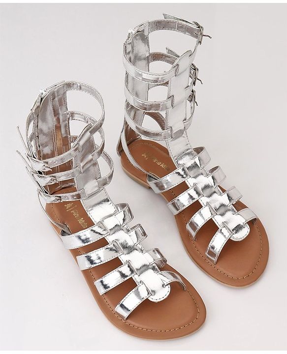 Pine Kids Gladiator Roman Zip Closure Sandals - Silver