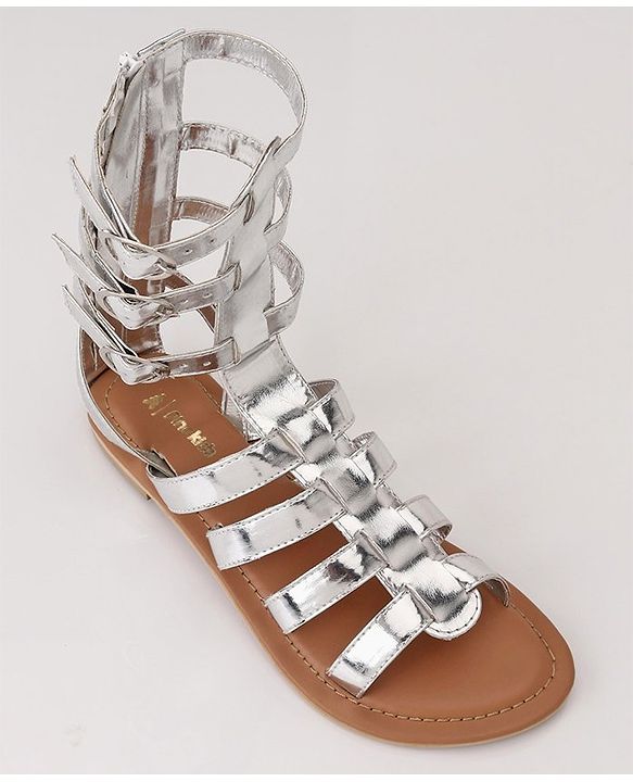 Pine Kids Gladiator Roman Zip Closure Sandals - Silver