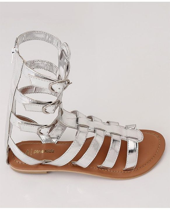 Pine Kids Gladiator Roman Zip Closure Sandals - Silver