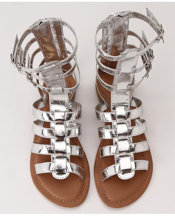 Pine Kids Gladiator Roman Zip Closure Sandals - Silver