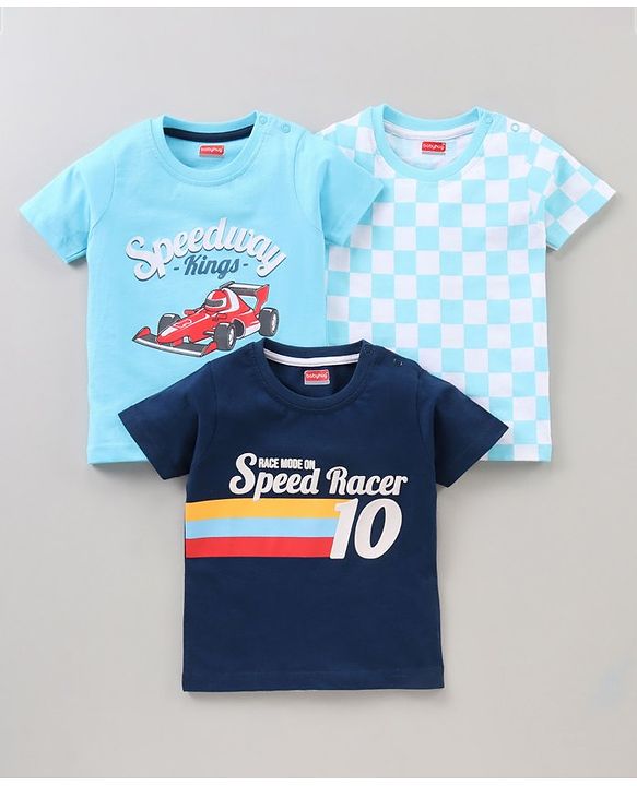 Babyhug Half Sleeves T-Shirts Multi Print Pack of 3 - Blue