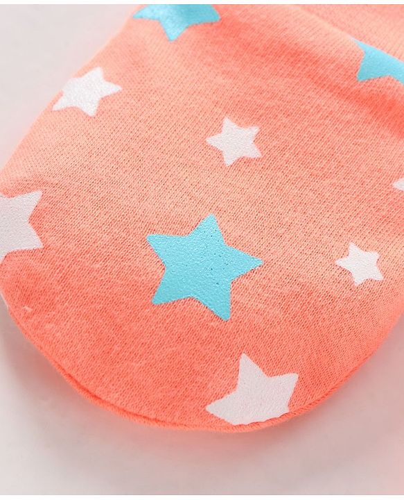 Babyhug 100% Cotton Cap Mittens & Booties Set Star Print Orange - Diameter 17 cm
