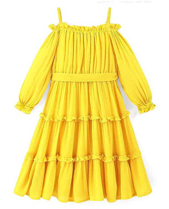 Pine Kids Full Sleeves Mid Calf With Cotton Lining Dress - Gold Finch